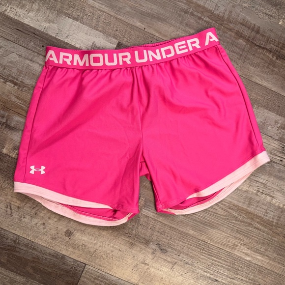 Under Armour Other - Under Armour Pink Athletic Shorts Youth XL Loose Fit HeatGear Girls